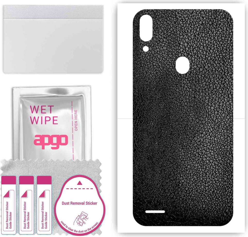 apgo Rückseite Schutzfolie, Skin, kompatibel mit Lenovo A7, Hinten Displayschutzfolie aus Vinylfolie, kratzfest, einfache Montage - Schwarzes Leder