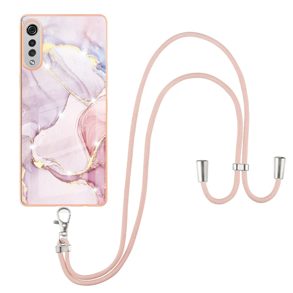 Custodia con cinturino per LG Velvet 5G, bumper in TPU morbido, custodia protettiva, con cinturino regolabile Oro rosa