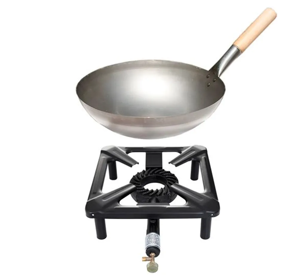 Grand réchaud tabouret stable et wok en acier 30 cm à haute performance