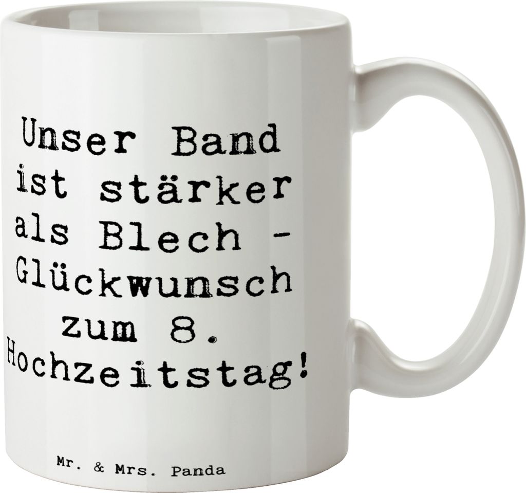 Mr. & Mrs. Panda Teetasse Spruch 8. Hochzeitstag Blechhochzeit - Weiß - Geschenk, Jubiläum, design tasse, Zweisamkeit, Liebe, Keramiktasse, Gesch...