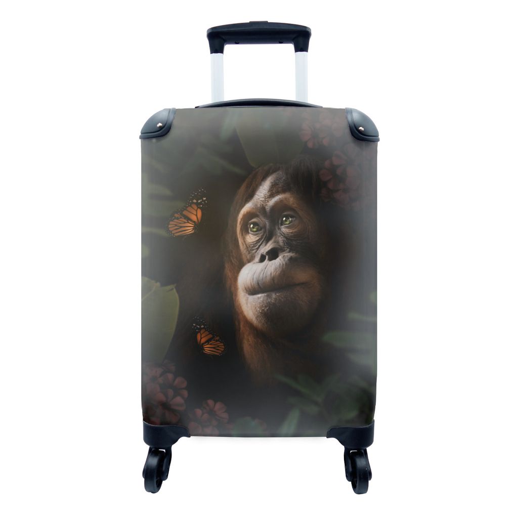 MuchoWow Koffer Handgepäck Trolley Rollkoffer Kleine Reisekoffer mit 4 Rollen - Schmetterling - Dschungel - Affe - Cabin Size < 55x40x23 cm & 55...