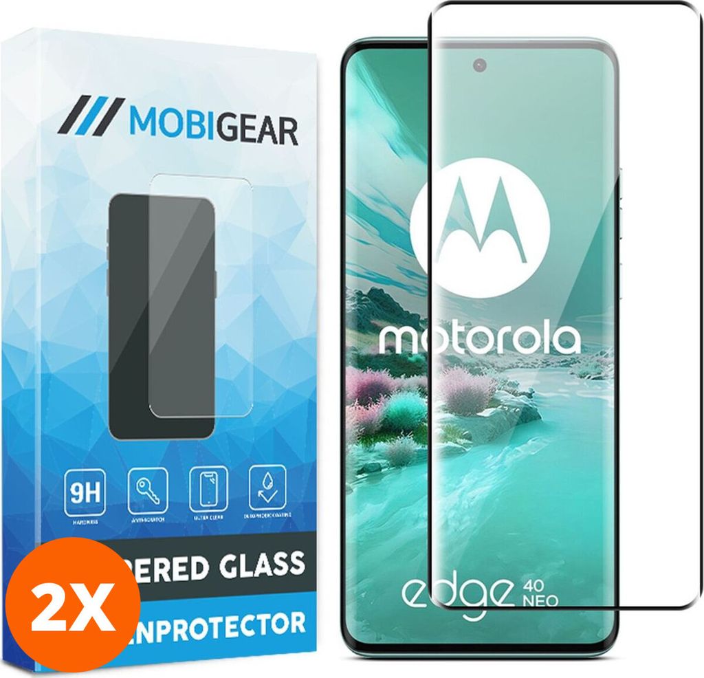 Mobigear Premium 4.99 Motorola Edge 40 Neo Panzerglas Gehärtetes Glas Displayschutz - Hüllenfreundlich - Schwarz (2er Pack)