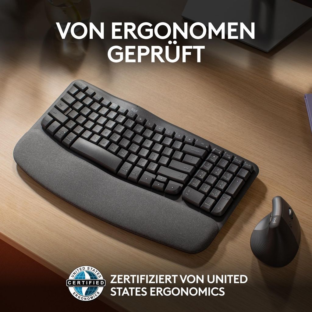 Logitech WAVE KEYS, schwarz - Kabellose ergonomische Produktbild 11