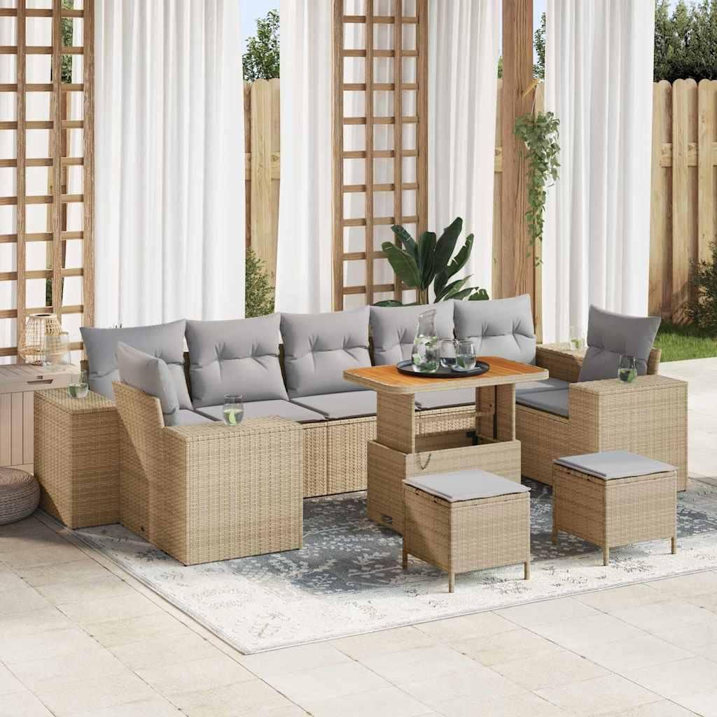 Maison Exclusive - Gartensofa-set mit Kissen 10 pcs Beige Poly-Rattan