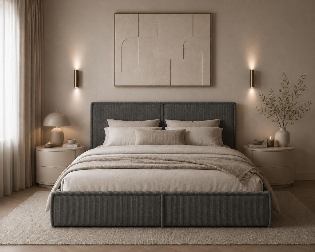 MOEBLO Polsterbett Bett 04 – Doppelbett mit Cord-Bezug, Produktbild 
