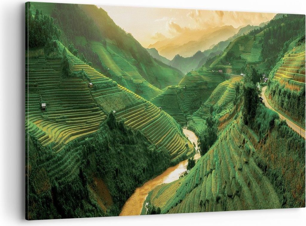 Bild auf Leinwand - Leinwandbild - Einteilig - Klappe Reis Vietnam - 100x70cm - Wand Bild - Wanddeko - Wandbilder - Leinwanddruck - Bilder - Wandde...