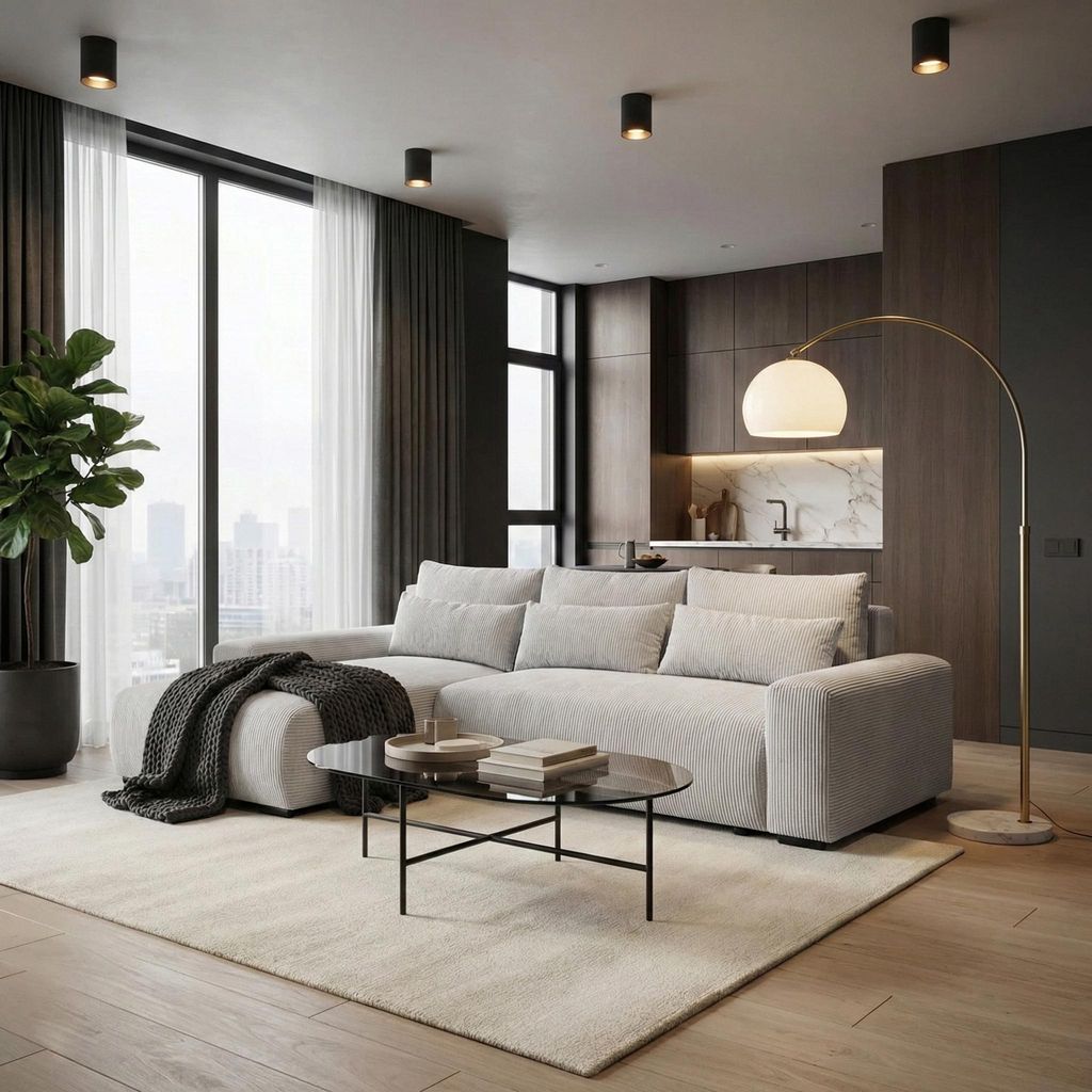BEAUTYSOFA | Ecksofa BENNY L mit Schlaffunktion und Bettkasten, Beige – Ottomane links – Modernes Polstersofa