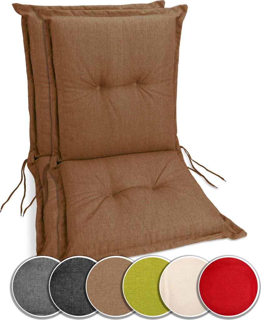 sunnypillow 2 Stück Gartenstuhlauflagen Niedriglehner 100 x 50 x 9 cm Auflage Polsterauflagen Indoor / Outdoor Stuhlauflage Stuhlkissen Braun