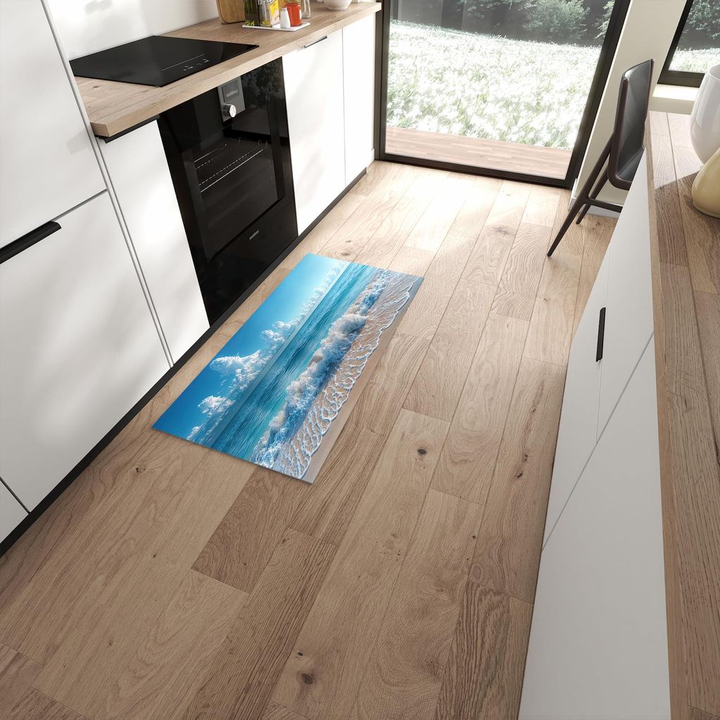 Küchenteppich 60x120cm rutschfest & abwischbar PVC Läufer - Meereswellen