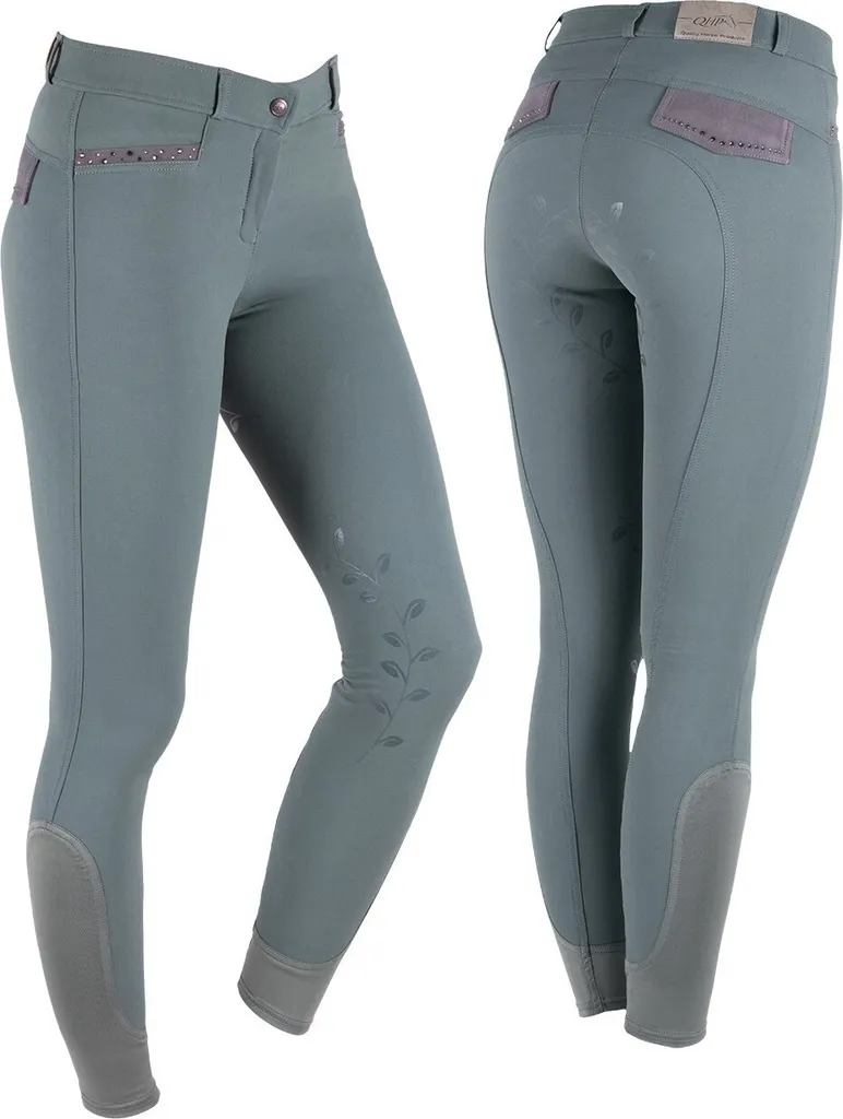 QHP Pantalon d'équitation Katie Tout-Grip Gris-Vert 2019 Taille 36