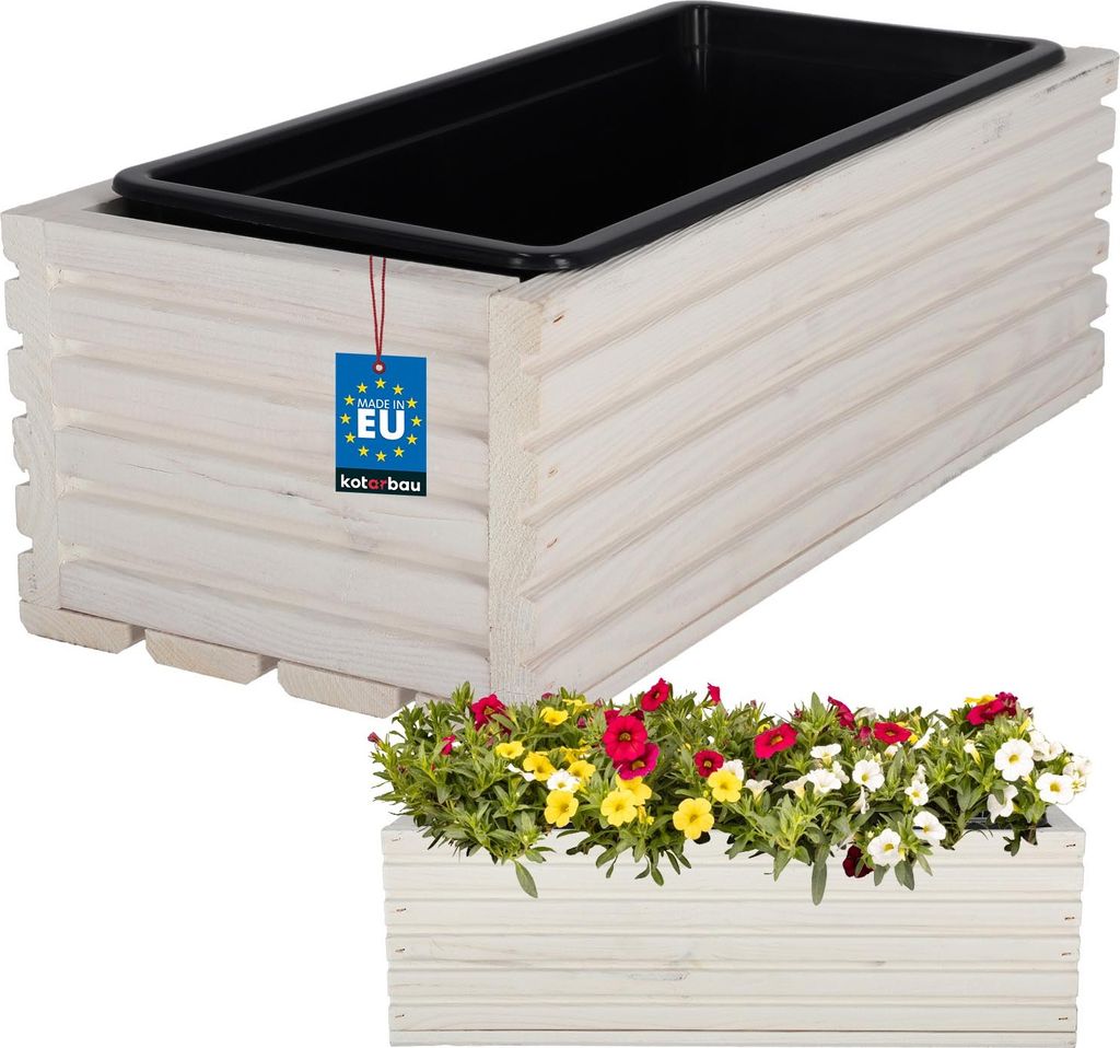 KOTARBAU® Cassetta per fiori in legno 44x20cm con vaso Immagine del prodotto 