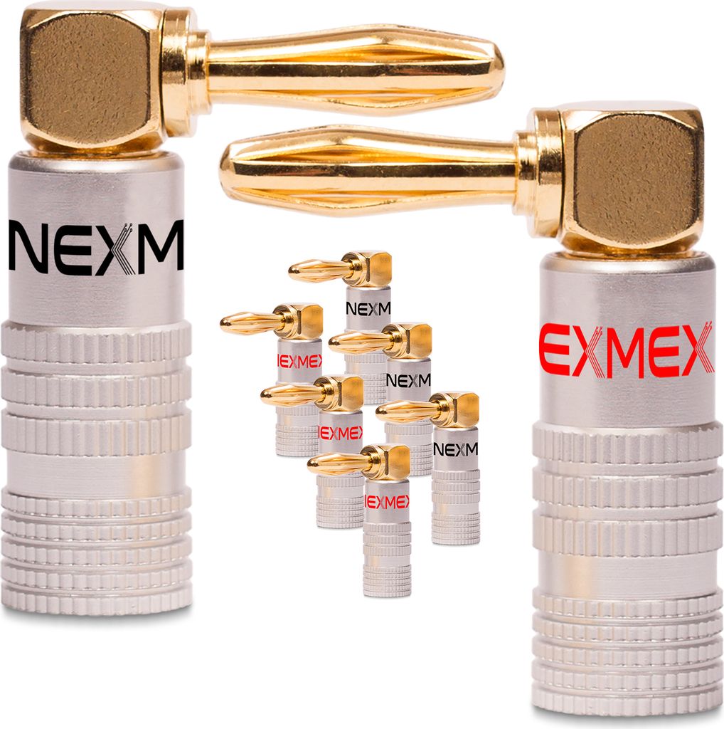 NEXMEX Bananenstecker 90° winkel 4mm 8x schraubbar vergoldet Lautsprecherkabel