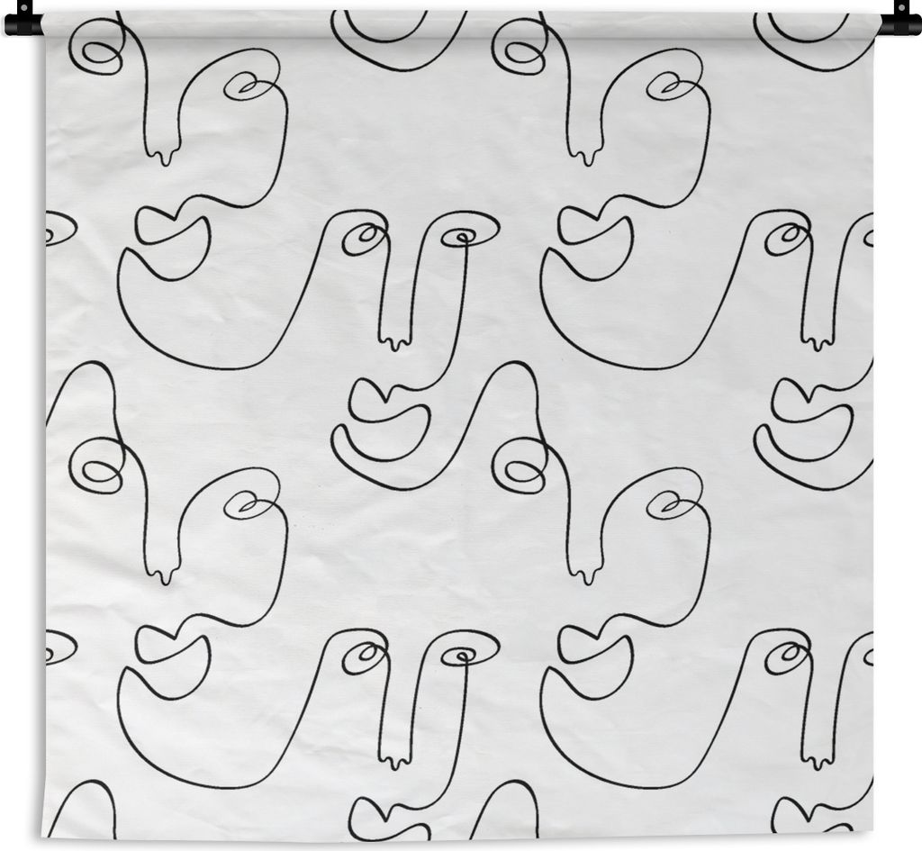 MuchoWow Wandteppich Wandbehang Strichzeichnungen - Gesicht - Muster 90x90 cm Tapisserie Dekoration Wandtuch - Wandaufhänger