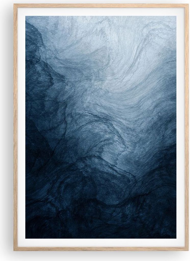 Gerahmtes Poster - Rahmen in heller Eiche - Wasser Blau Farbe - 70x100 cm - Wand Bild - Wanddeko - Wandbilder - Kunstposter - Wandposter - Bilderra...