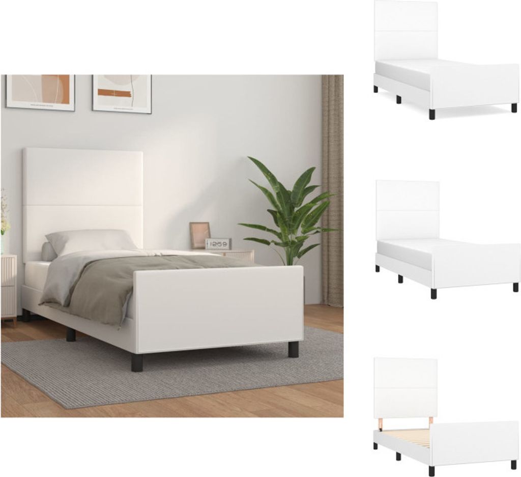 vidaXL Bettgestell mit Kopfteil Weiß 90x190 cm Kunstleder - Betten & Bettgestelle