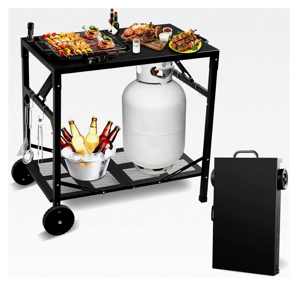 Faltbarer Pizzaofentisch - Tragbarer Grillwagen mit Rädern für Outdoor, BBQ und Küche