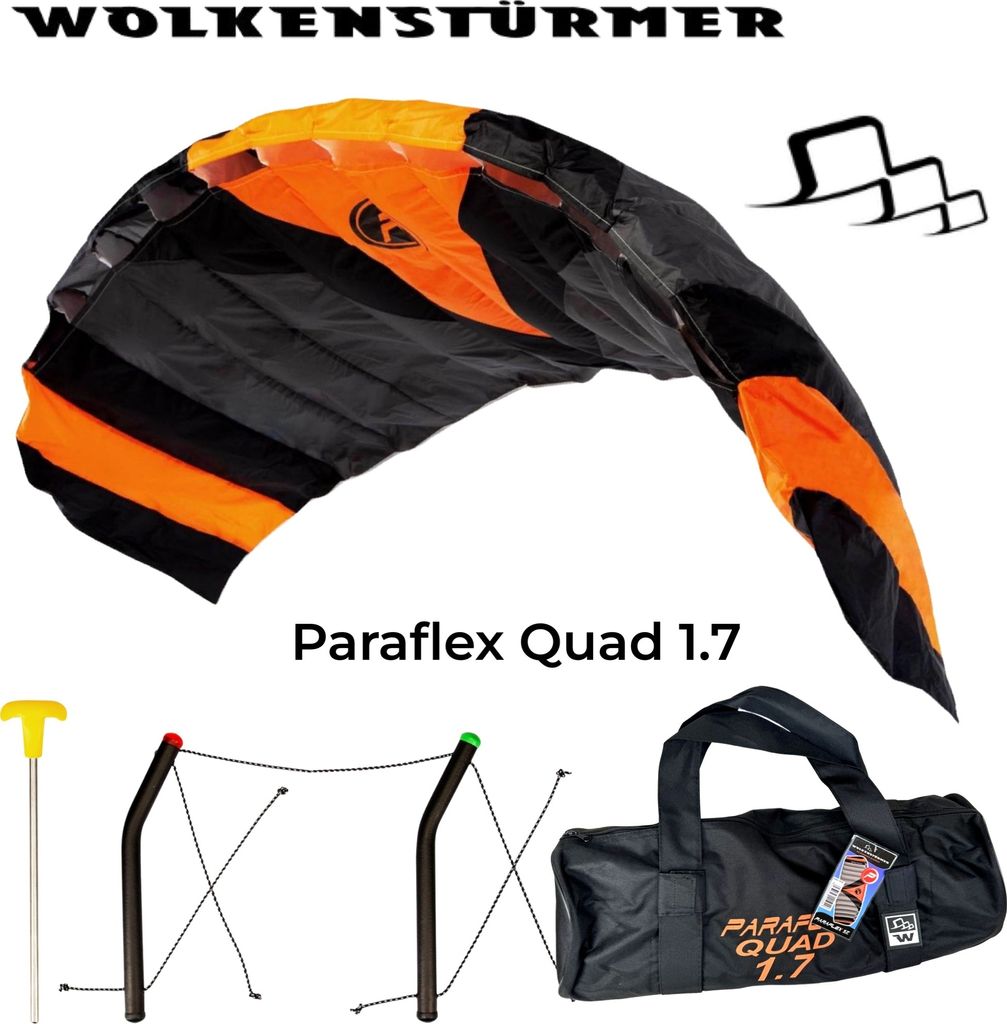 Wolkenstürmer Paraflex Quad Lenkdrachen Lenkmatte Bar Kite Trainer 1.7 Orange