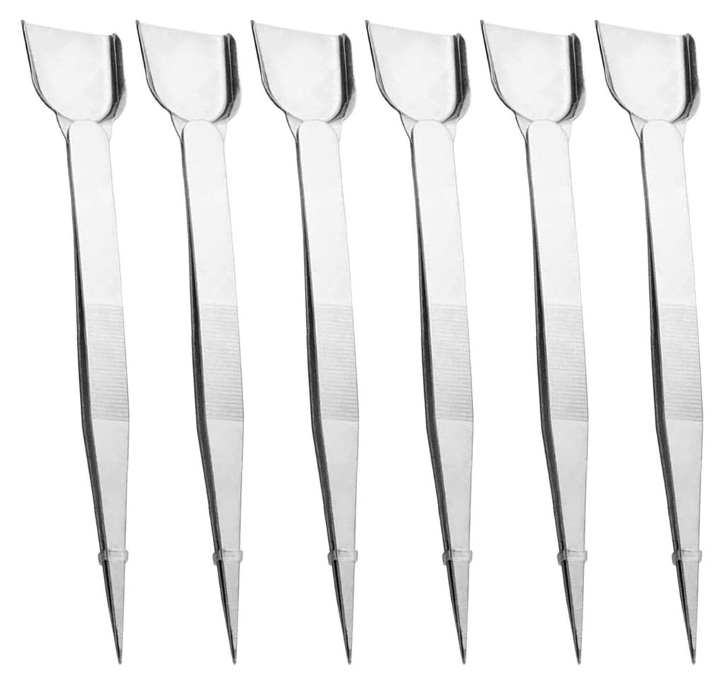 6 Stück Edelstahl Bonsai-Pinzette mit Löffel- und Flachspitze, langlebig und tragbar für Perlen und kleine Edelsteine bei Handyreparaturen und B...