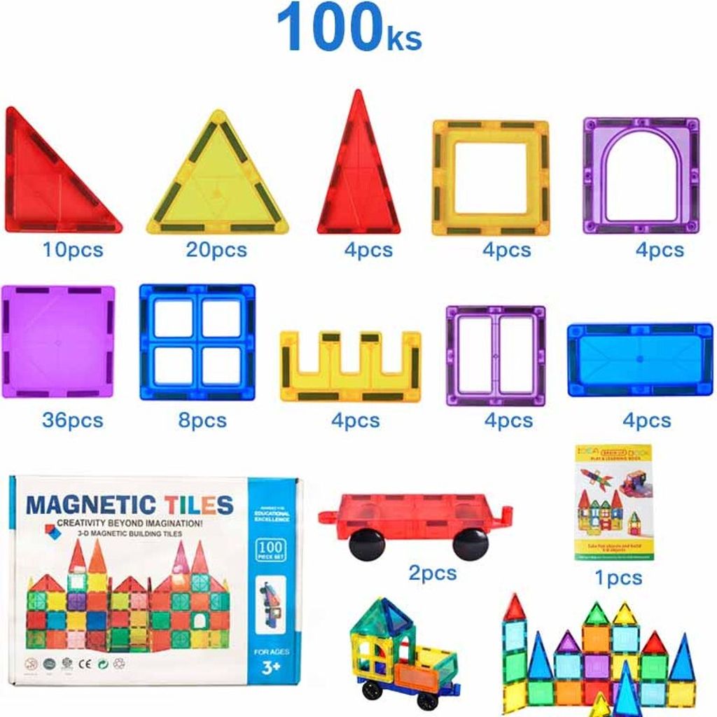 Magnetická stavebnica pre deti sada 100ks - Magnetic Tiles Obrázok produktu 13
