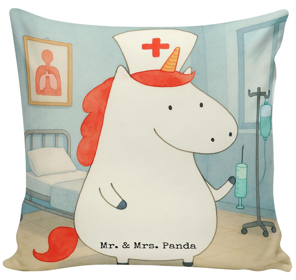 Mr. & Mrs. Panda kuschelkissen 40x40 Einhorn Krankenschwester Design - Weiß - Geschenk, Krankenpflegerin, Deko, Ärztin, wohnzimmer kissen, Zierki...