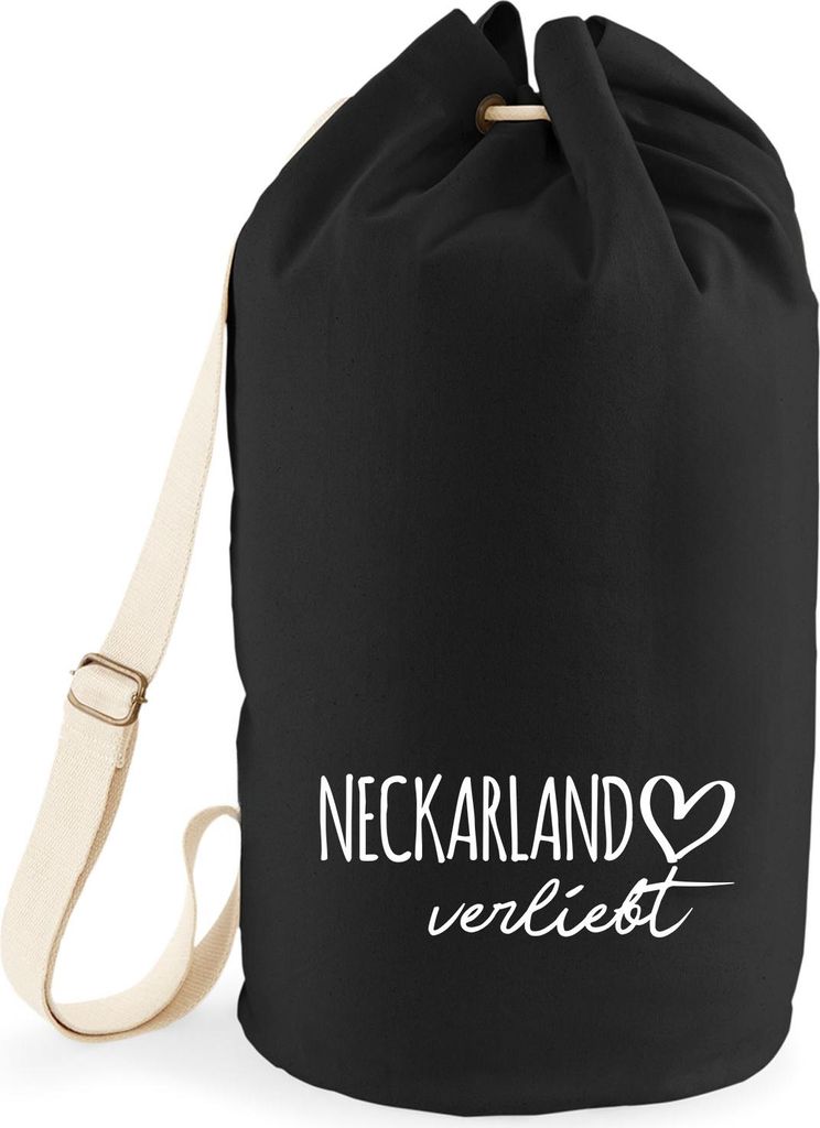 Huuraa Seesack Neckarland verliebt 20 Liter Black Baumwolle Rucksack Geschenkidee