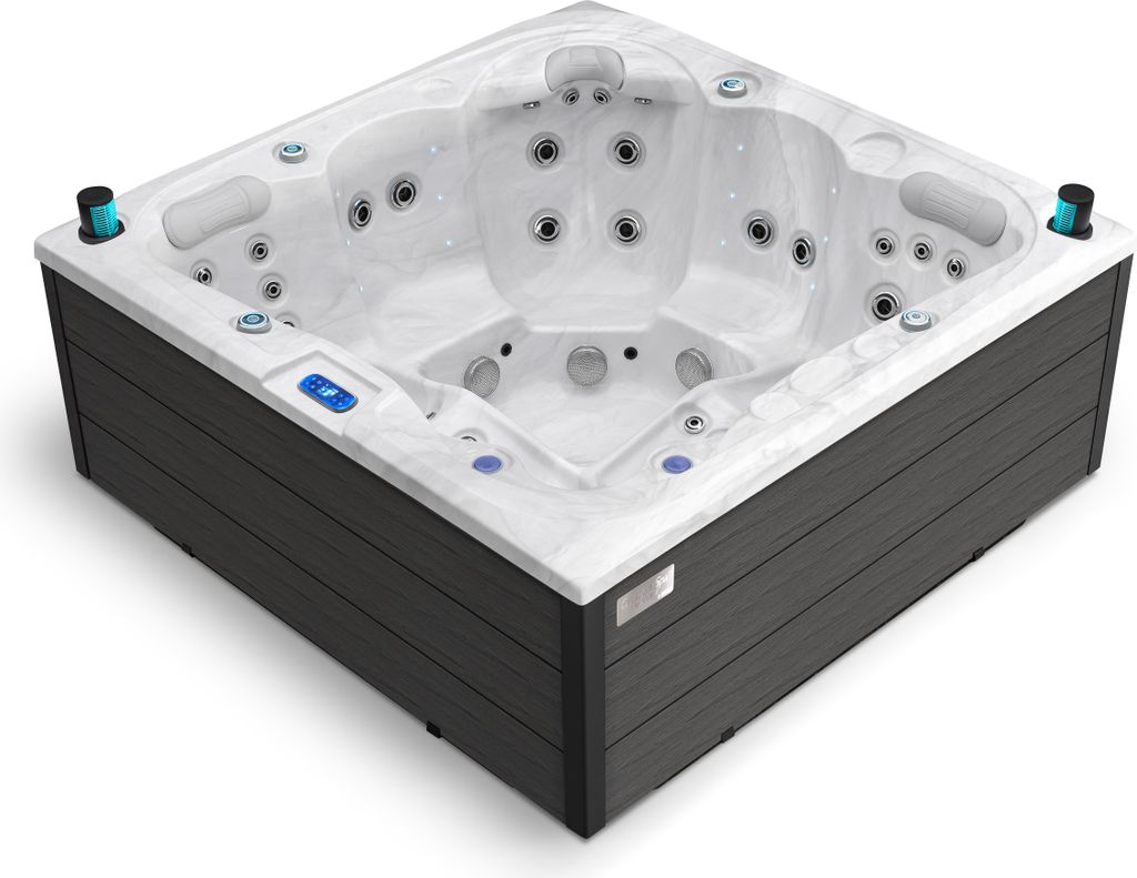 HAF Acryl Whirlpool Montreal "White Marble" | 216x216x92cm für 5 Personen | Ohne Winterabdeckung | Outdoor Whirlpool mit LED & Massagefunktion