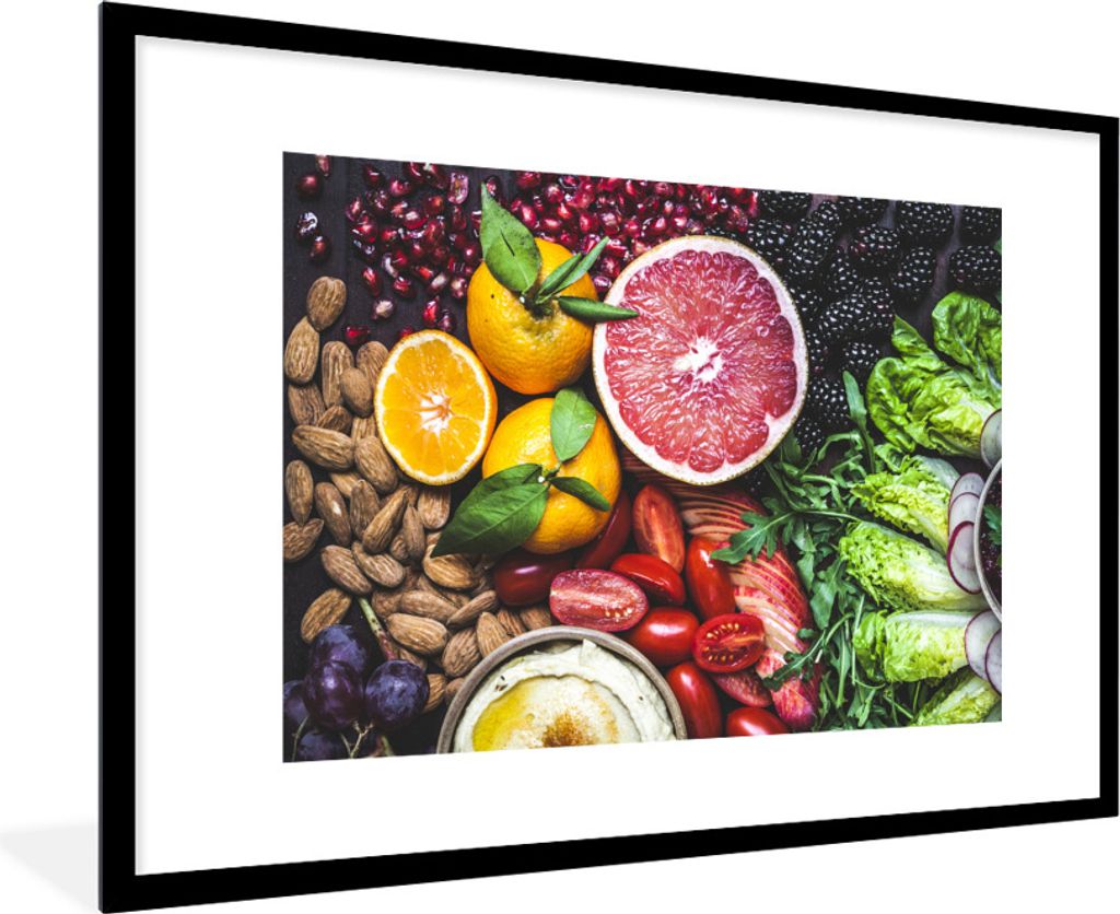 MuchoWow Gerahmtes Poster Gemüse - Obst - Farben 90x60 cm - Poster mit Schwarzem Bilderrahmen Wandposter Rahmen Foto Bilder - Wanddekoration - F...