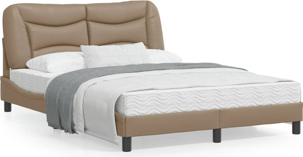 Design Bettgestell mit LED Cappuccino-Braun 140x200 cm Kunstleder, Klassische Betten 2024 Neu