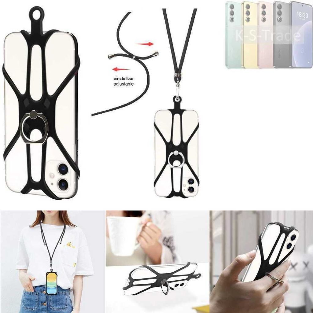 K-S-Trade 3in1 Handykette Handyband Handykordel Halsband Smartphone-Ring Handy-Ring kompatibel mit Meizu 21 Fingerhalterung Handyring Tischständer