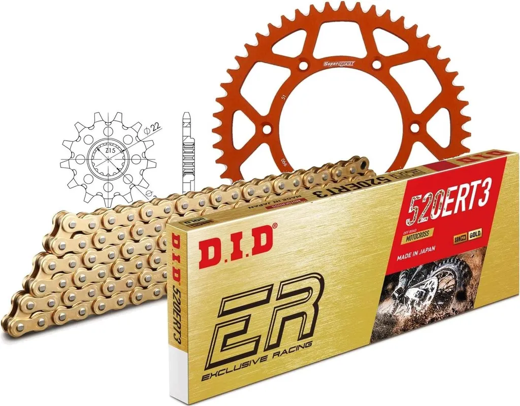 Kit chaîne DID 520ERT2 118 maillons orange pour KTM SX-F et Husqvarna FC