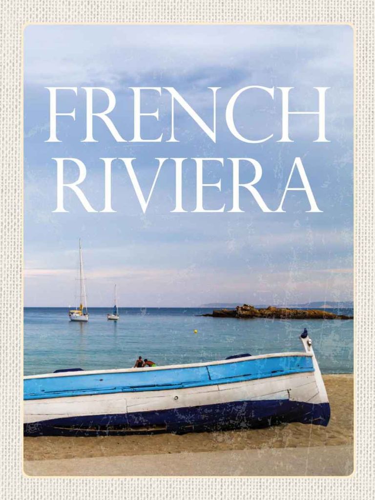 vianmo Holzschild 40x30 cm Retro french riviera Meer Boot Bildmotiv Reisemotiv Europa