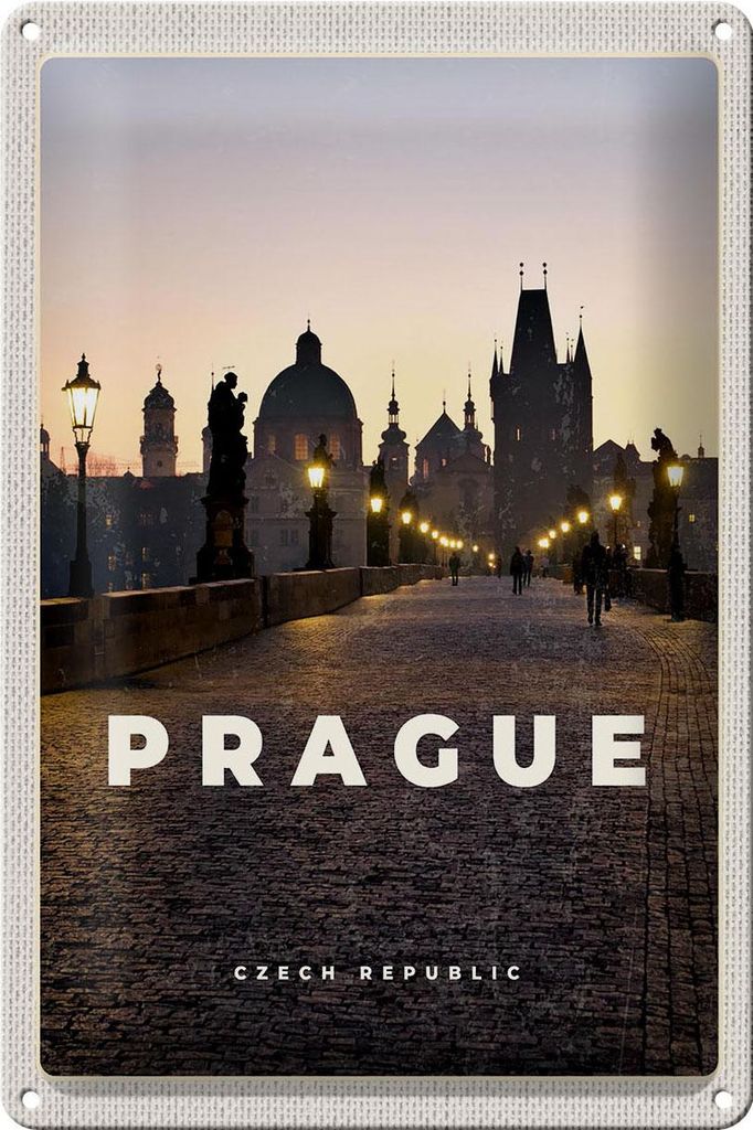 Blechschild Reise 20x30cm Prague Tschechien Sonnenuntergang