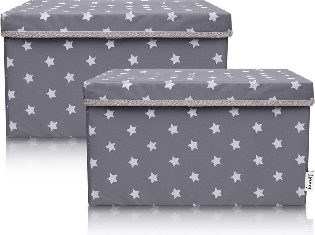 Lifeney 2-Set Aufbewahrungsbox Kinder (37x25x21cm) I Aufbewahrungskorb für Kinderzimmer und Wohnbereich I Kinder Aufbewahrungskiste (Dunkelgrau St...