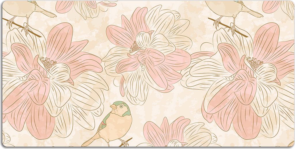 Schreibtischmatte Tischunterlage 120x60 cm Mauspad - Beige Vögel