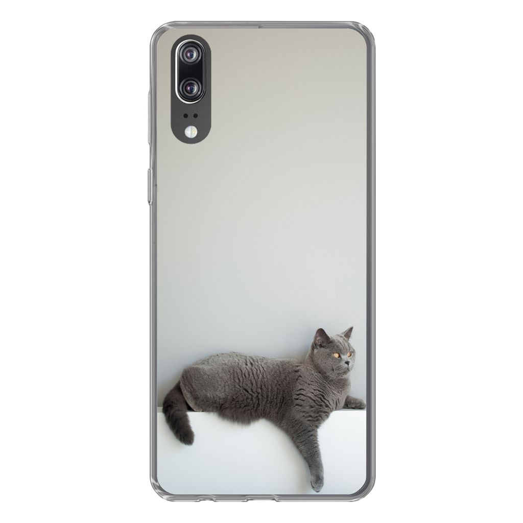 MuchoWow Handyhülle Schutzhülle Hülle für Huawei P20 Katze - Britisch Kurzhaar - Grau - Mädchen - Kinder - Jungen - Kinder Silikon Softcase ...