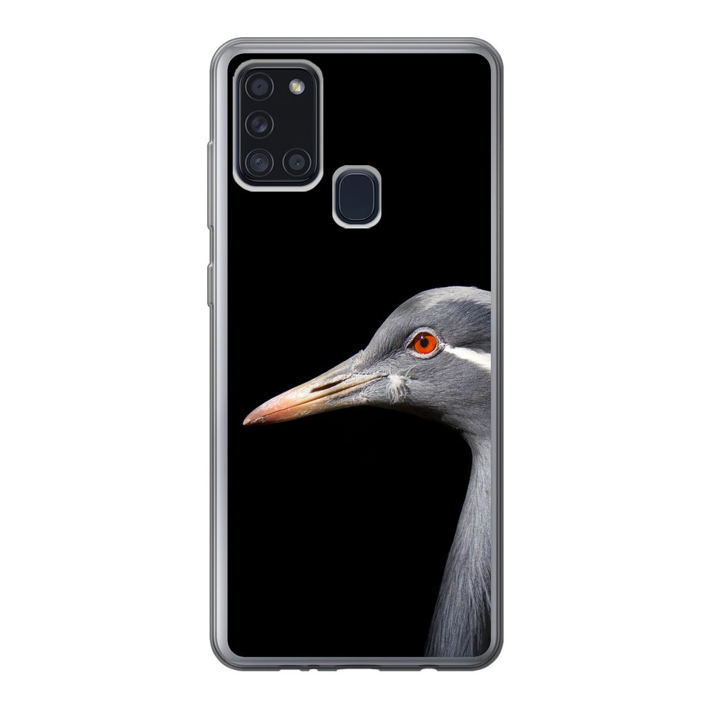 MuchoWow Handyhülle Schutzhülle Hülle für Samsung Galaxy A21s Kraniche auf schwarzem Hintergrund Silikon Softcase Handy Hülle