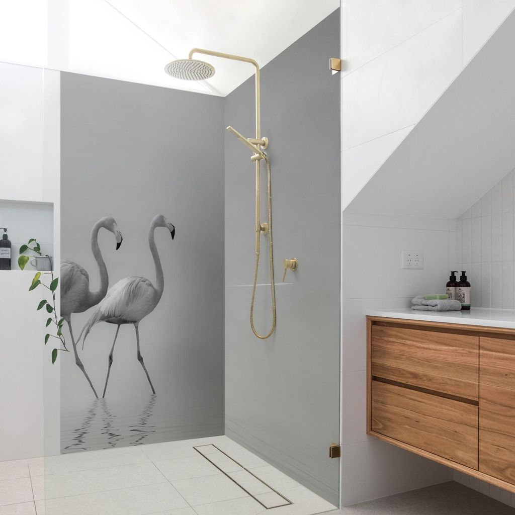 Duschrückwand Tiere selbstklebend - 0.61 mm Wandpaneel wasserfest Vogel schwarz weiss Motiv Badrückwand fugenlos Premium matt 90x190 cm