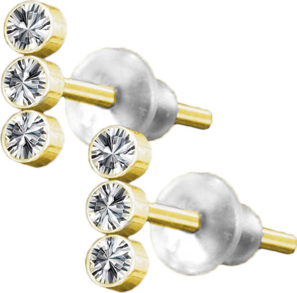 viva-adorno Ohrstecker klein 3 Zirkonia Kristall Trio Edelstahl Damen Mädchen Ohrringe Z570, gold
