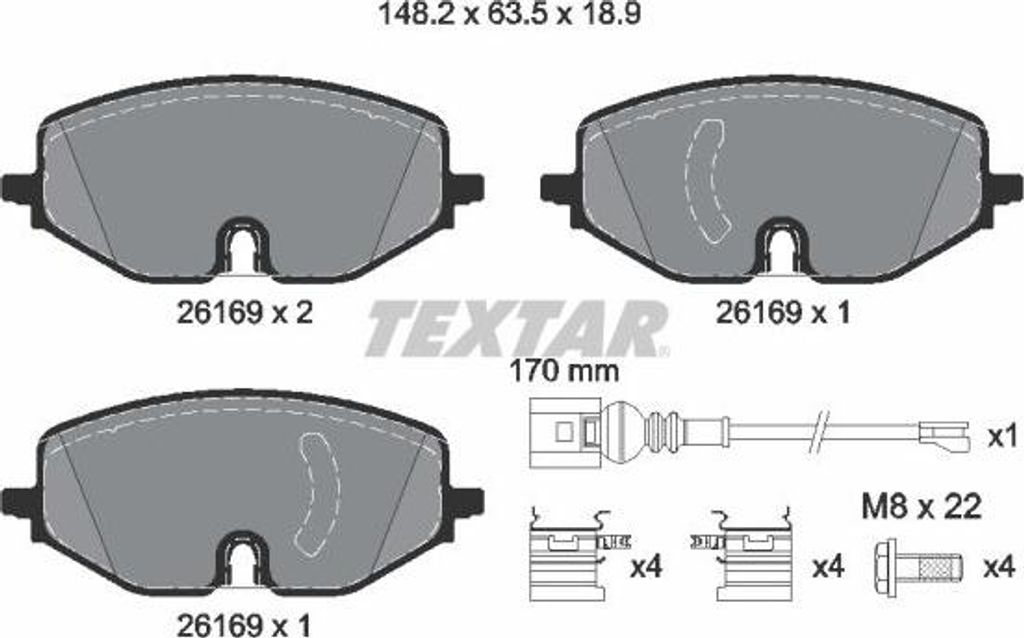 TEXTAR 2616901 Bremsbelagsatz, Scheibenbremse OE 5WA698151Q kompatibel mit Golf VIII, Caddy, Octavia, A3 8Y