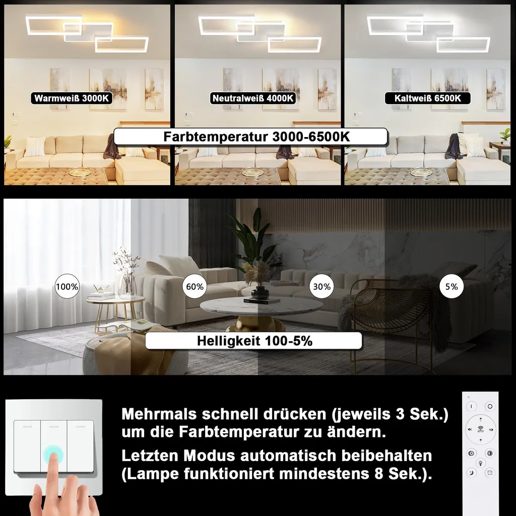 Plafonnier LED Dimmable avec Télécommande 63W 80cm Design Moderne - 3