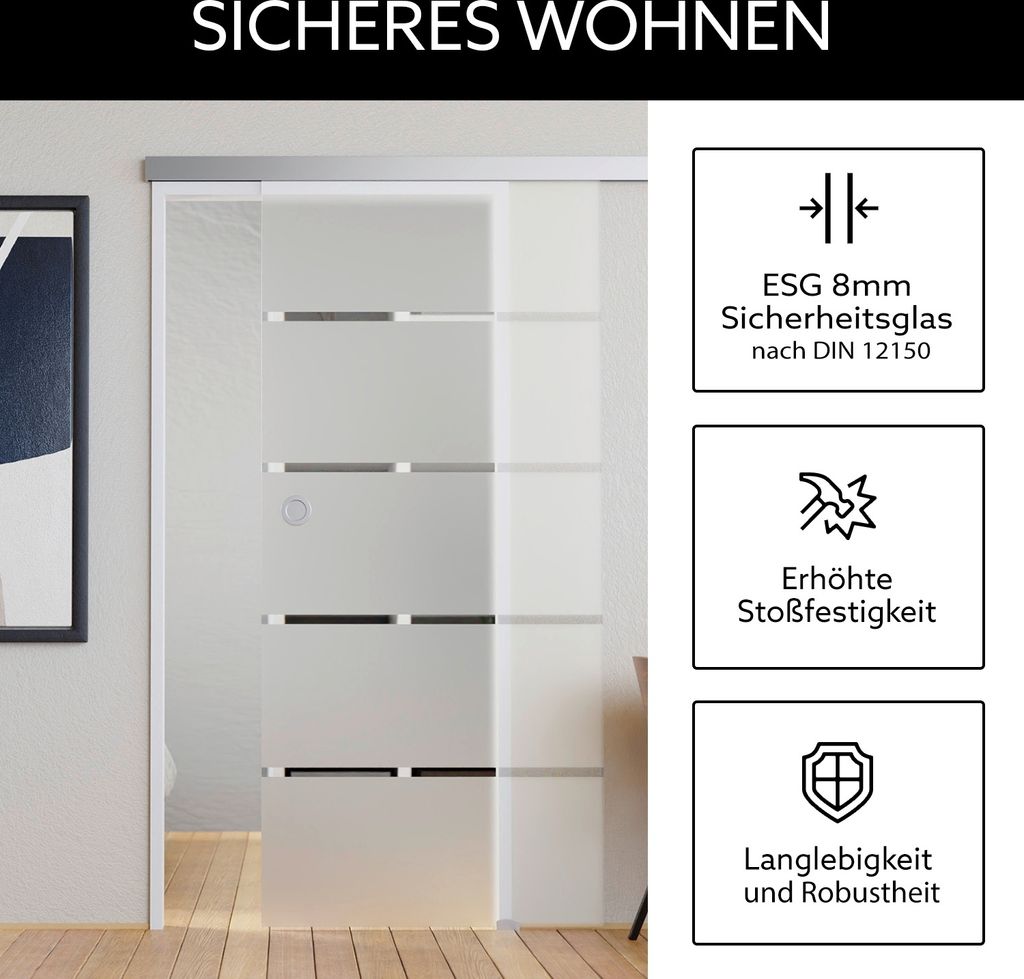 Glasschiebetür Komplettset Klarglas 935x2058 inkl. Softstop Produktbild 9