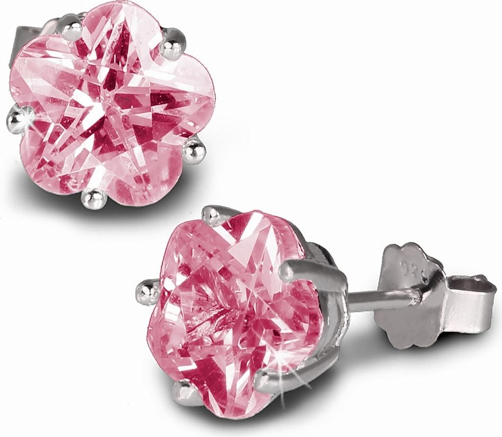SilberDream Ohrstecker Damen Silber rosa Blume Zirkonia Ohrringe 8mm SDO738A