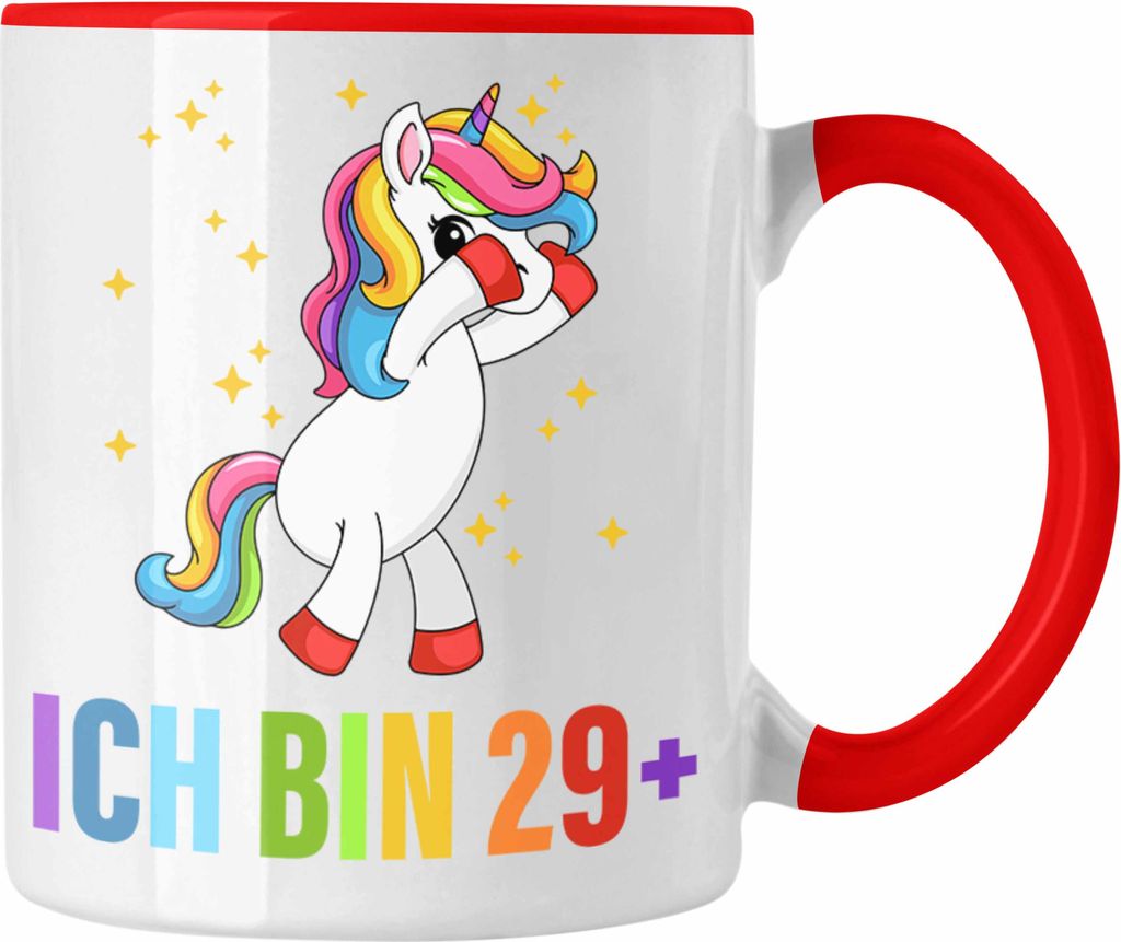 TRENDATION Ich Bin 29+ Tasse Becher Einhorn 30. Geburtstag Sprüche Geschenkidee Frauen Männer (Rot)