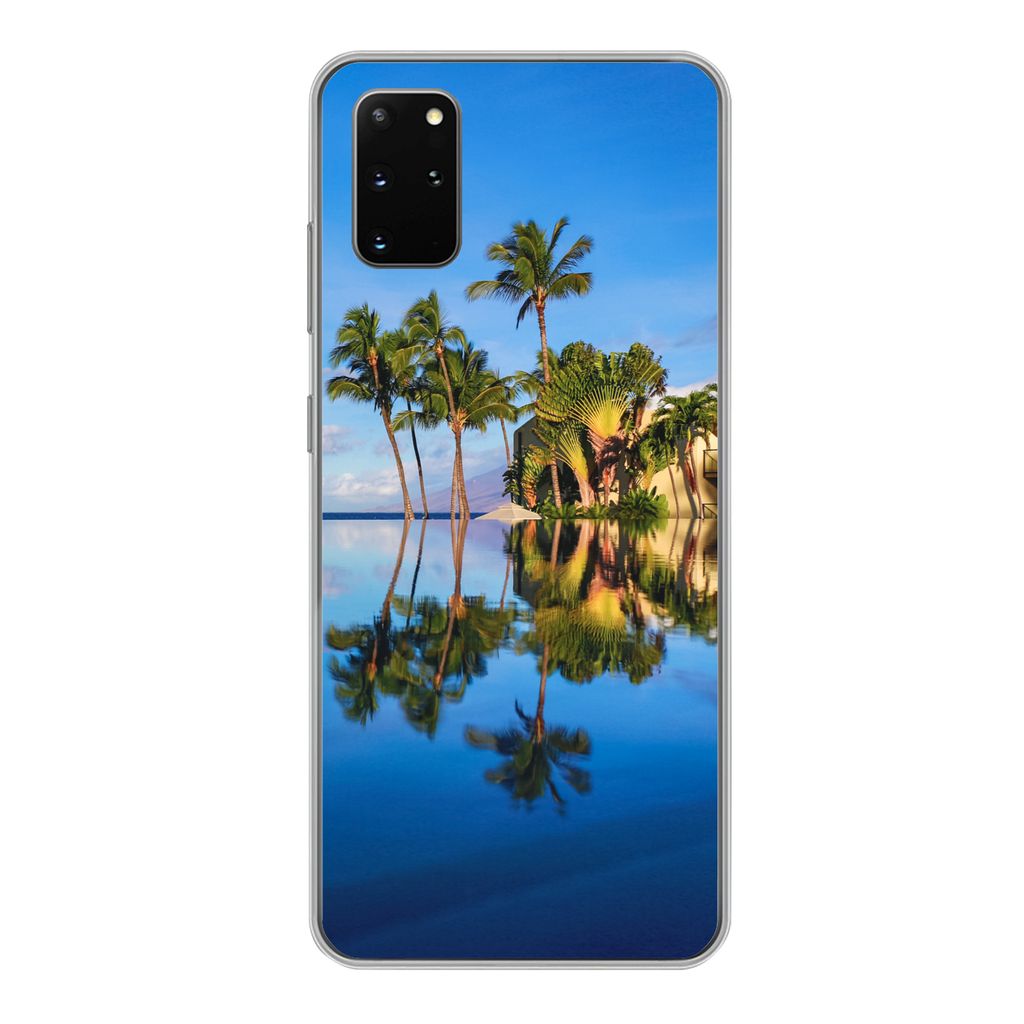 MuchoWow Handyhülle Schutzhülle Hülle für Samsung Galaxy S20 Plus Am Wailea Beach in Hawaii spiegeln sich die Palmen im Wasser Silikon Softca...