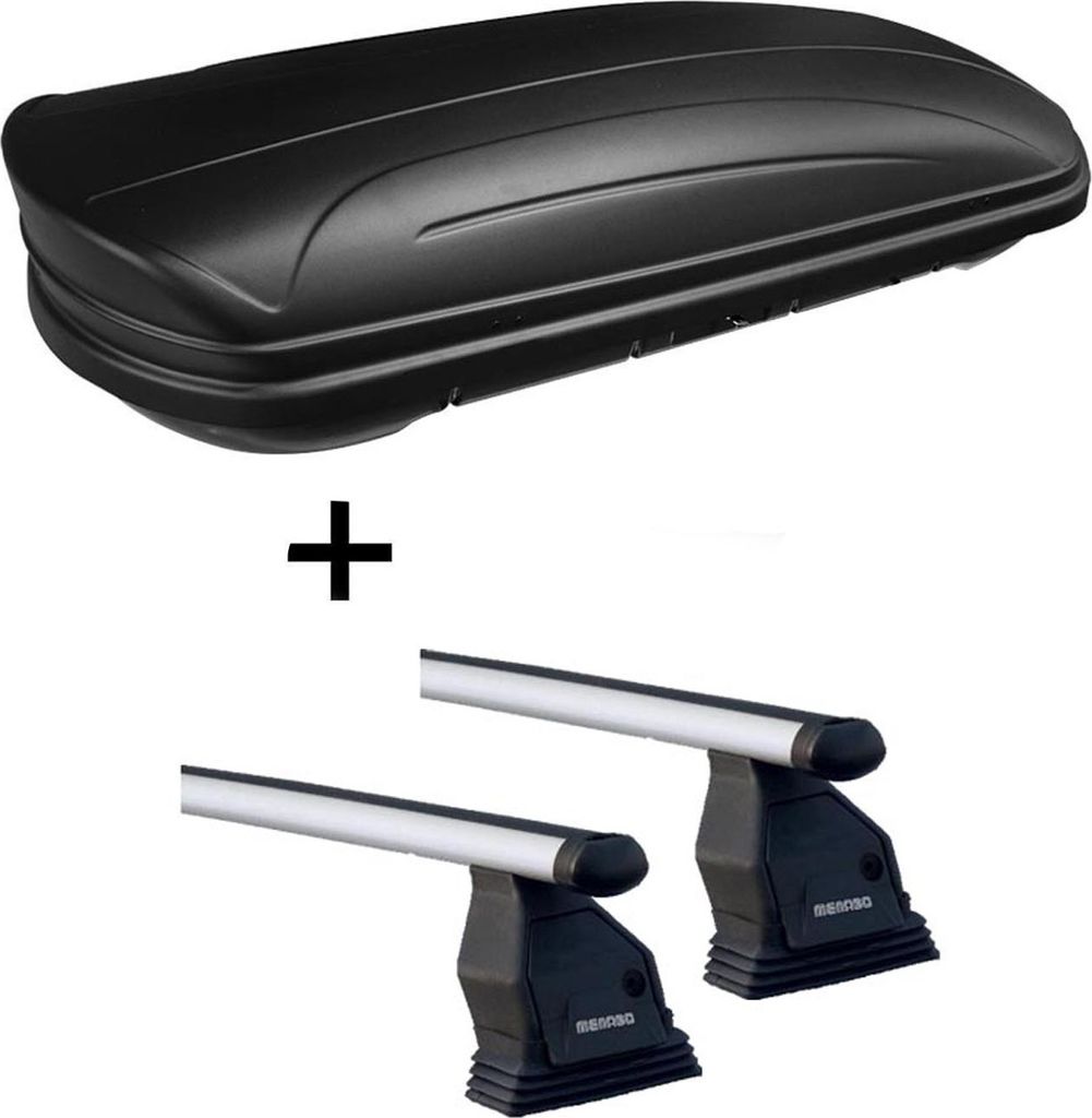 Dachbox VDPMAA320 abschließbar schwarz matt 320 Ltr + Dachträger Menabo Tema kompatibel mit Mercedes B-Klasse W246 (Schrägheck 5 Türer) ab 2012...