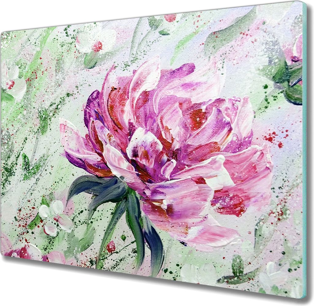 Coloray Küchenbrett Kochplattenabdeckung Hackbrett Schneidebrett Herdabdeckplatte 60x52 cm - Malerei Blumen Pfingstrosen