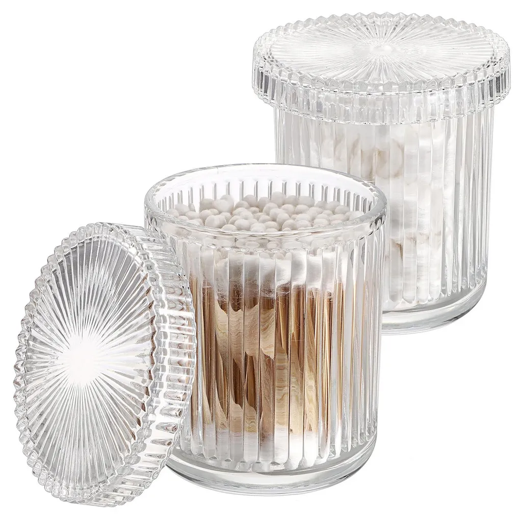 Rangement salle de bain en verre pour cotons et disques de coton bio