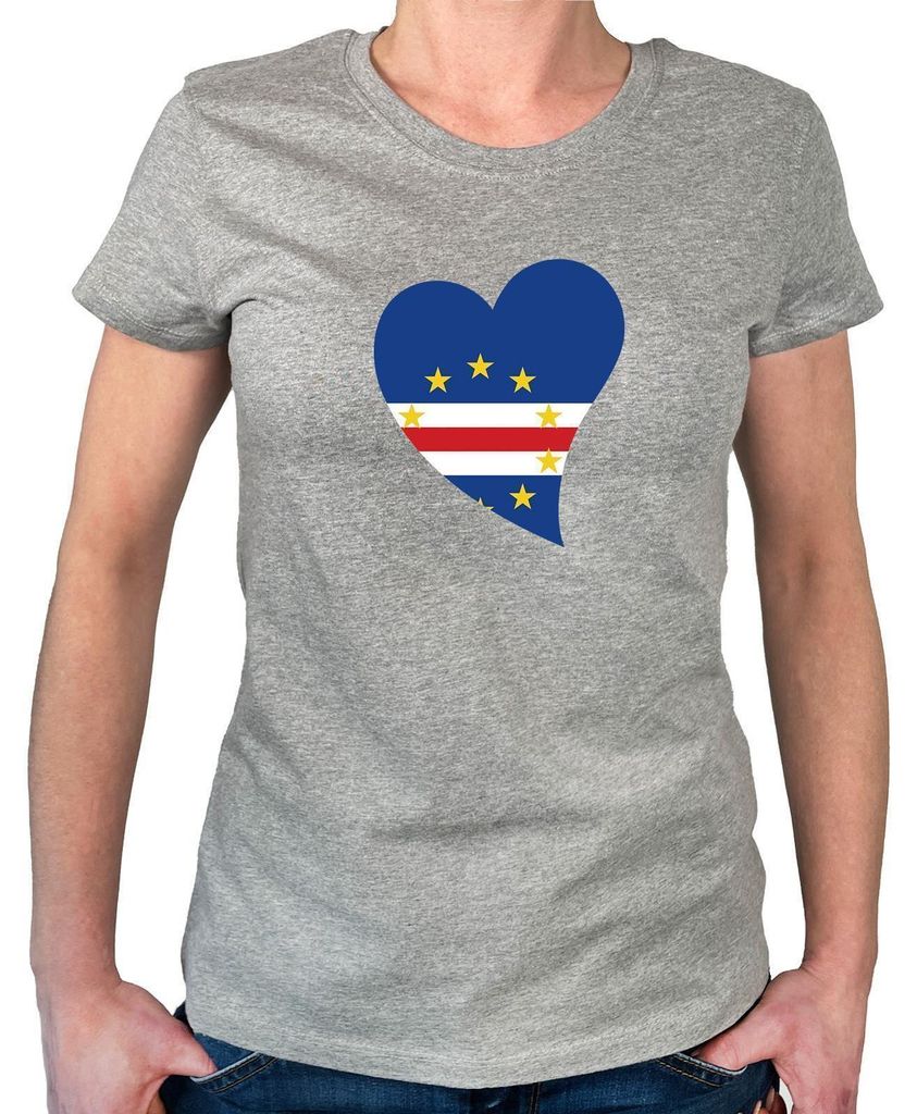 Huuraa Damen T-Shirt Kap Verde Flagge Herz XS Sport Grey Bio Baumwolle Fairtrade Damenshirt Geschenkidee