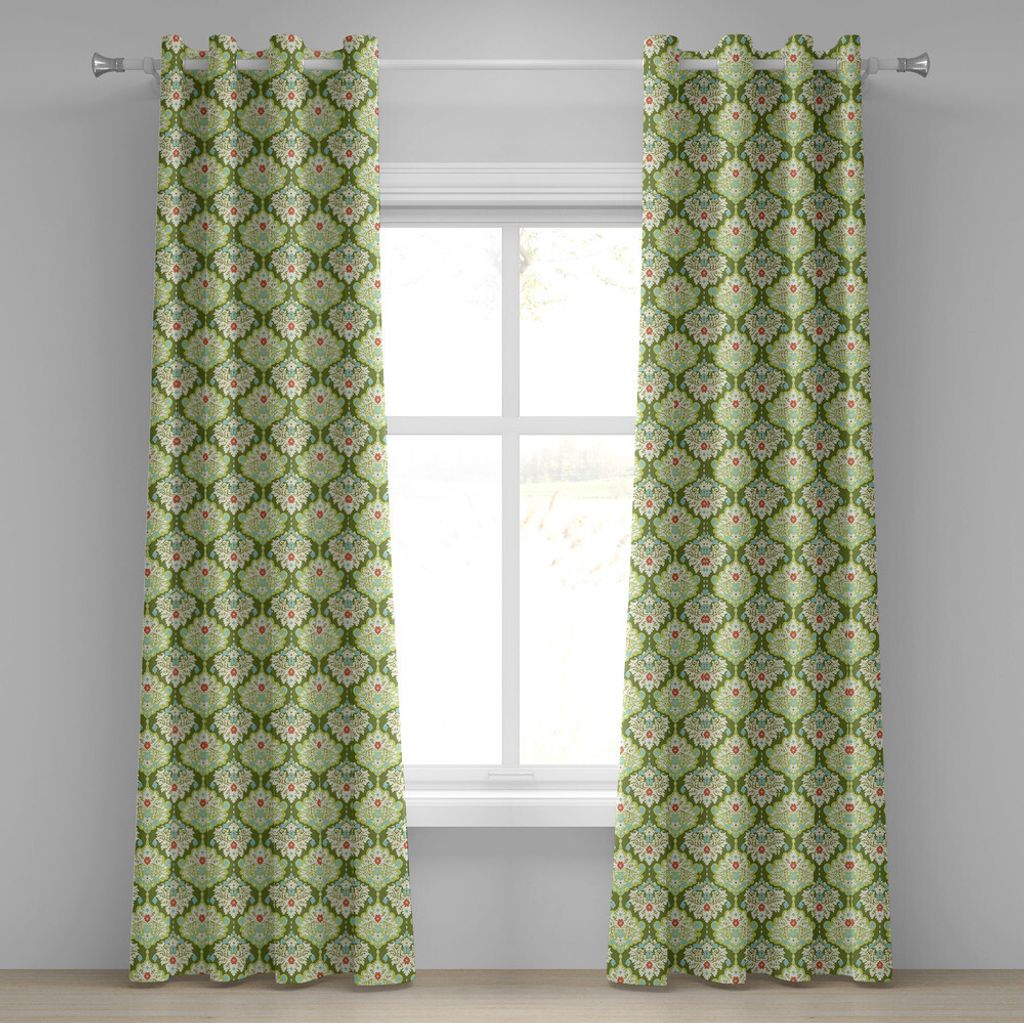 ABAKUHAUS Shabby Flora Ösenvorhang, Bohemisches Prachtvolles Blumen Muster Farbvolle Illustration der Kunstepoche, Dekorative 2-Panel-Fenstervorh...