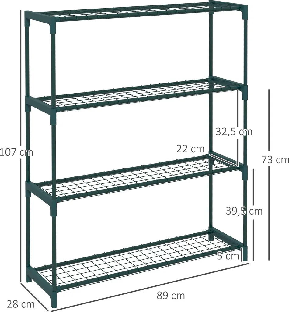 Support plante extérieur et intérieur 4 étages en métal vert foncé résistant